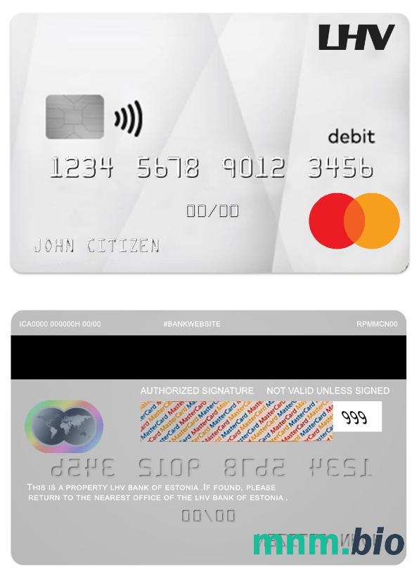 Estonia LHV bank debet przykład karty mastercard w formacie PSD